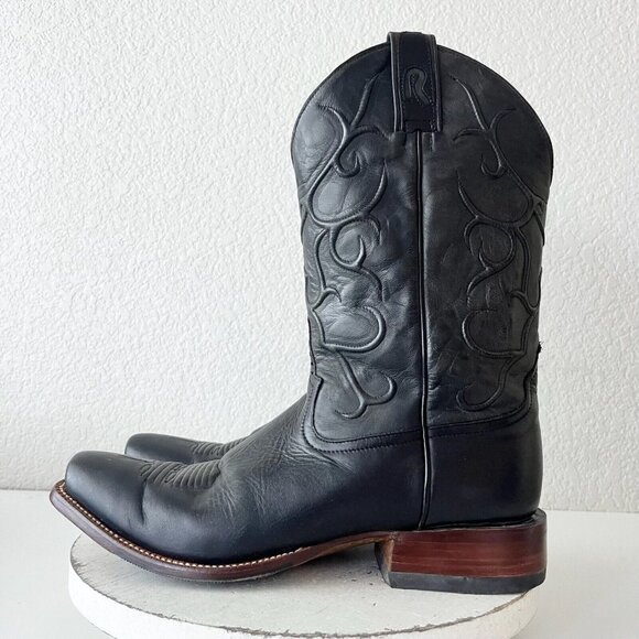 Rod Patrick Mens Cowboy Boots Size 13C Black Calf Leather Western Blunt Toe EUC - Picture 5 of 13